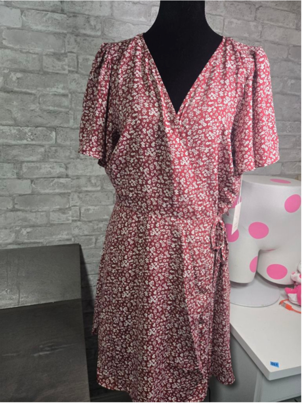 LC Lauren Conrad Red White Floral Wrap Mini Dress L